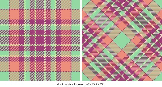 Two pastel plaid patterns, one straight and one diagonal, evoke warmth, tradition, and cozy aesthetics. Ideal for backgrounds, textile designs, or seasonal projects.