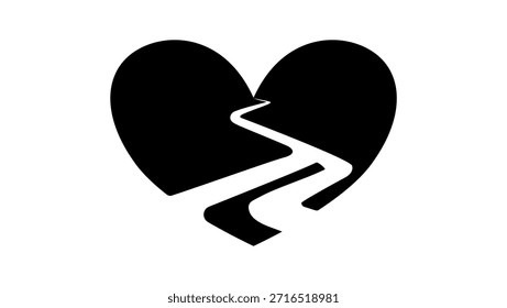 two paths unite, wedding, black isolated silhouette