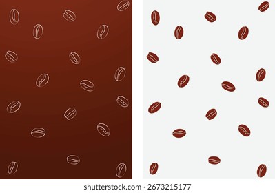 Two Patterns vector background with Coffee Beans outline