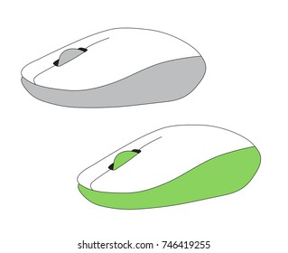 two pc computer mouse simple flat style icon picture of grey mouse and green mouse vector illustration isolated white background
