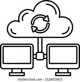 Two Pc Connected Cloud Devices Vector Icon Design, Cloud computing Symbol, Client server model Sign, Web Service and Data Center stock illustration, consolidating data across different sources Concept