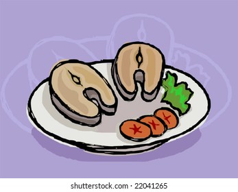 two peace of fish fry in a basin	