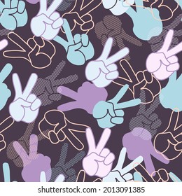 Two and Peace Hand Vector Graphic Silhouette Seamless Pattern can be use for background and apparel design