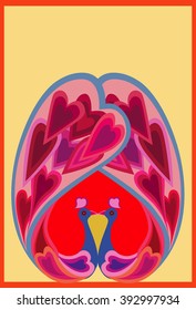 Two Peacock In Love,
Two Friendly Peacock Love And Many Hearts,All elements are in separate layers color can be changed easily.