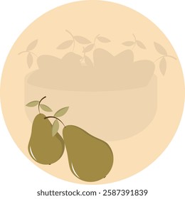 Two pears on a warm background featuring a silhouette of a plate filled with pears.