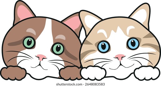 Two peeking funny cats. Vector