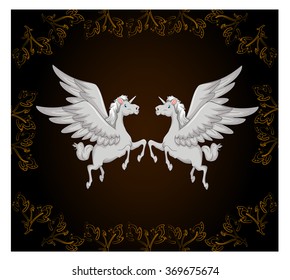 two pegasus fly black background