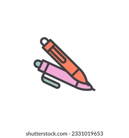 Two pen filled outline icon, line vector sign, linear colorful pictogram isolated on white. Symbol, logo illustration. Vector graphics