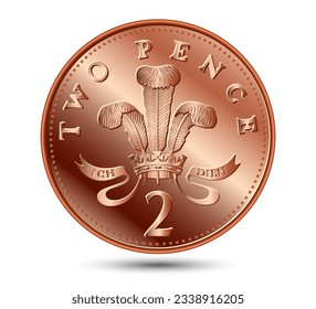 Dos monedas de pence aisladas en un fondo blanco. Ilustración vectorial.