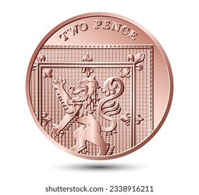 Two Pence coin isolated on a white background. Vector illustration.