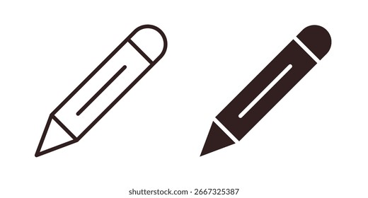 Two pencil icons, one outlined and one solid, isolated on a white background. Simple design, suitable for web or app use.