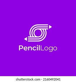 two pencil line outline logo in rounded shape
