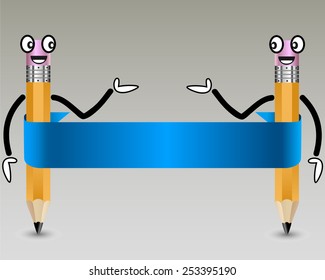 Two pencils with blue ribbon