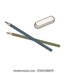 two  pencils and an eraser