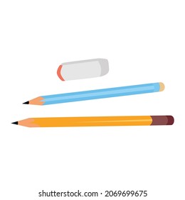 Two pencils and eraser flat vector , design illustration