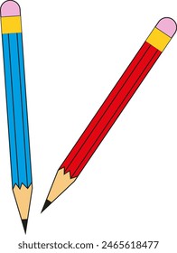 dos lápices icono azul y rojo