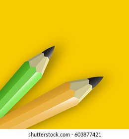 Two pencils on orange background. Vector illustration