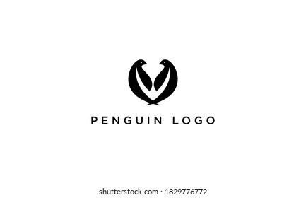 two penguin together love abstract modern minimal and professional business logo design silhouette. 