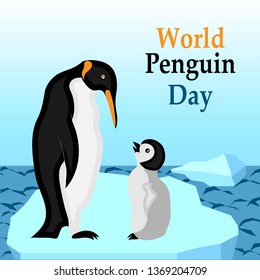 two penguins in Antarctic landscape background for World Penguin Day