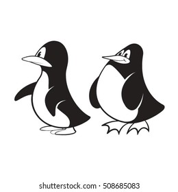 two penguins in black & white-vector drawing        