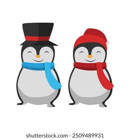 Two Penguins Celebrating Christmas Together