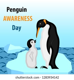 two penguins on the background of the Antarctic landscape for the Penguin Awareness Day