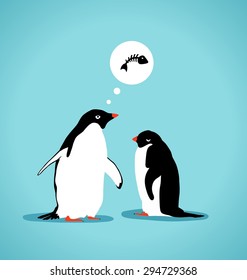 Two penguins on a blue background with a dreams
