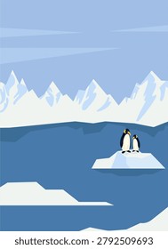Two Penguins on Iceberg in Arctic