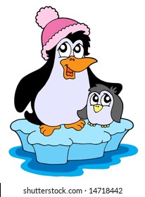 Two penguins on iceberg - vector illustration.
