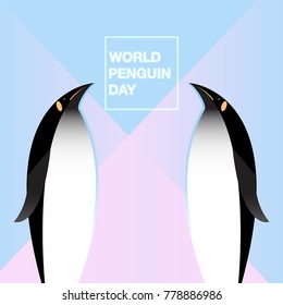 Two penguins on a pink-blue background. Vector illustration. World penguin day.