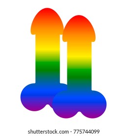 Two penis in the colors of the rainbow flag of LGBT, vector
