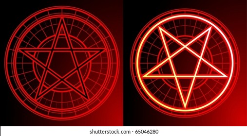 Two Pentagrams on dark background (vector)