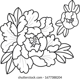 two peony art work tattoo black and white decorative 