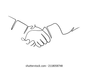  Two people agree and shake hands one contiguous line vector illustration 