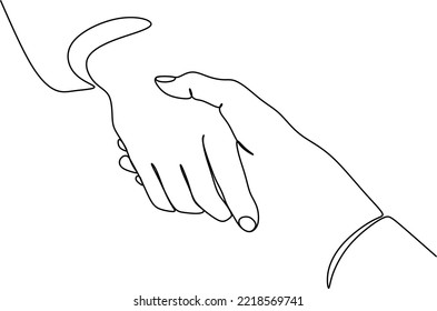 Two people agree and shake hands one contiguous line vector illustration