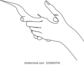 Two people agree and shake hands one contiguous line vector illustration