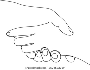 Two people agree and shake hands one contiguous line vector illustration. Shaking hands. Vector illustration for poster, card, banner, valentine day, wedding,Coffee cup and t-shirt. Hand drawn