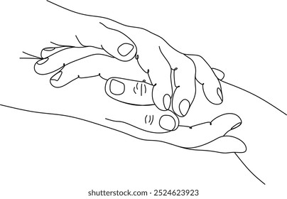 Two people agree and shake hands one contiguous line vector illustration. Shaking hands. Vector illustration for poster, card, banner, valentine day, wedding,Coffee cup and t-shirt. Hand drawn