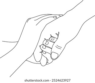 Two people agree and shake hands one contiguous line vector illustration. Shaking hands. Vector illustration for poster, card, banner, valentine day, wedding,Coffee cup and t-shirt. Hand drawn