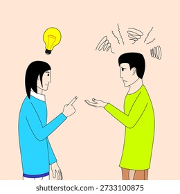 Two people are arguing, one of them feeling depressed and the other give a solution. Scene is tense and confrontational