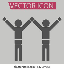 Two people with arms raised icon isolated sign symbol and flat style for app, web and digital design.
