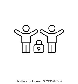 Two people with arms raised and lock. Trusted partnership. Pixel perfect, editable stroke vector icon