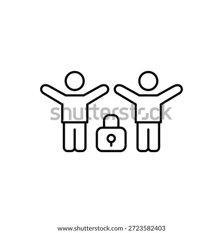 Two people with arms raised and lock. Trusted partnership. Pixel perfect, editable stroke vector icon