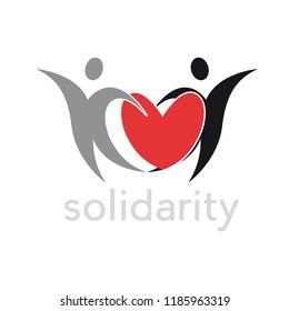 Two people around a heart. Concept of solidarity, love and peace