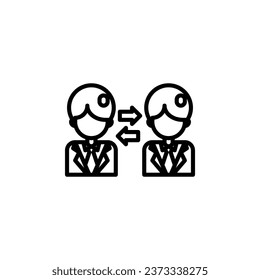 Two people with arrow, exchange, connection  outline icon. Vector illustration. The isolated icon suits the web, infographics, interfaces, and apps.