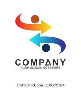 Two people with arrow shape logo design template. Success People icon. Consulting Logo. Corporate Management, data and graph symbol.