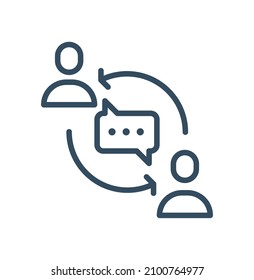 Two people with arrows and chat bubble. User connection concept