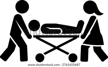 Two people assisting a third individual lying on a stretcher