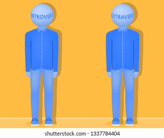 Two people with balls instead of heads on which an introvert and extrovert are written, two types of people vector illustration