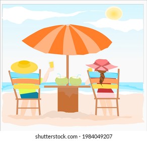 two people at the beach sharing drinks on the summer day